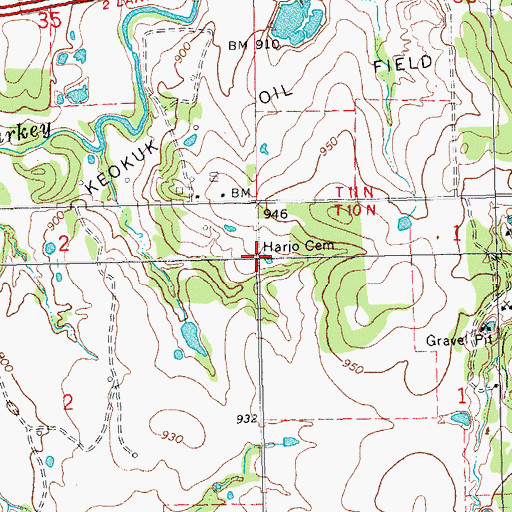 Topographic Map of Harjo Cemetery, OK