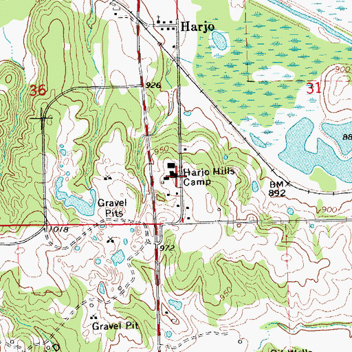 Topographic Map of Harjo Hills Camp, OK