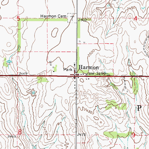 Topographic Map of Harmon, OK