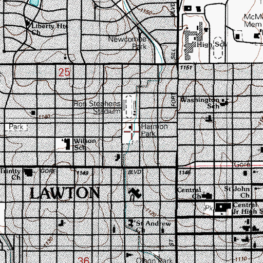 Topographic Map of Harmon Park, OK