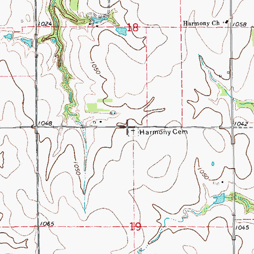 Topographic Map of Harmony Cemetery, OK