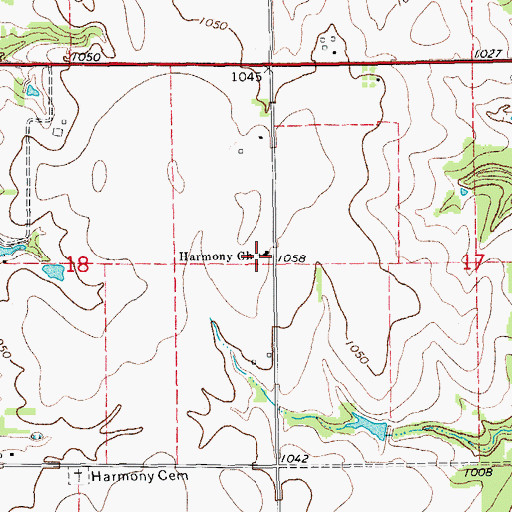 Topographic Map of Harmony Church, OK
