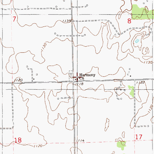 Topographic Map of Harmony Church, OK
