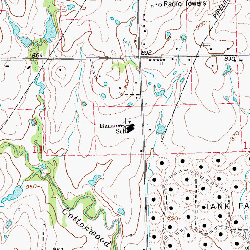 Topographic Map of Harmony Elementary School, OK