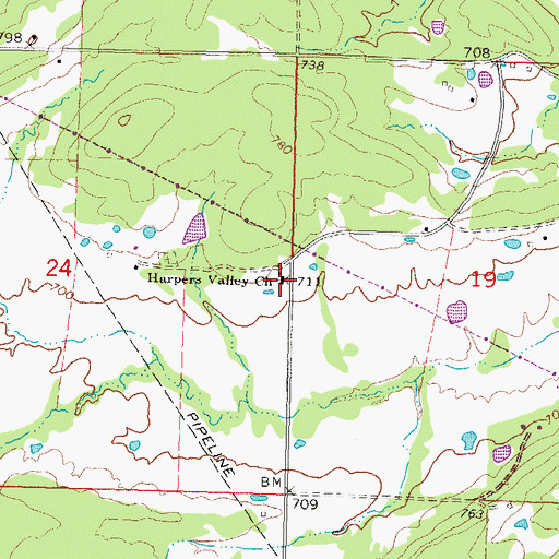 Topographic Map of Harpers Valley Church, OK