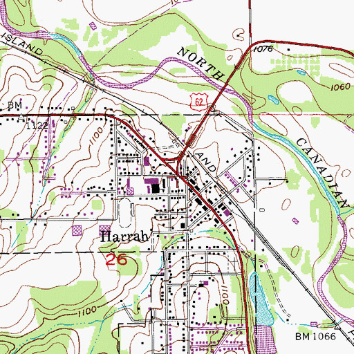 Topographic Map of Harrah, OK