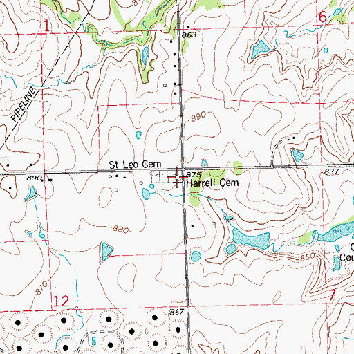 Topographic Map of Harrell Cemetery, OK