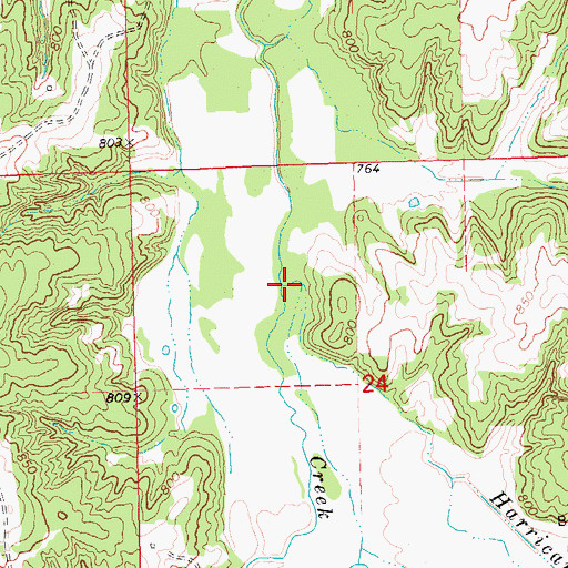 Topographic Map of Harrican Creek, OK