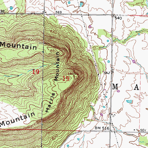 Topographic Map of Harris Mountain, OK
