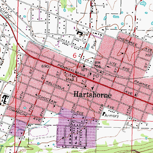 Topographic Map of Hartshorne, OK