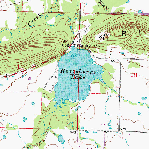 Topographic Map of Hartshorne Lake, OK