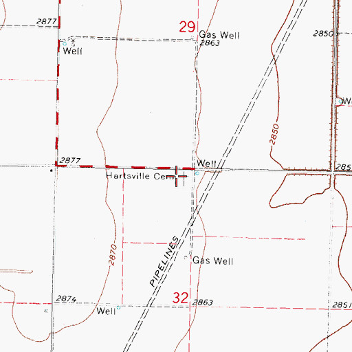 Topographic Map of Hartsville Cemetery, OK