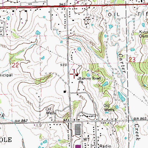 Topographic Map of Harvey Road Church, OK