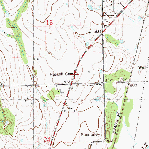 Topographic Map of Haskell Cemetery, OK