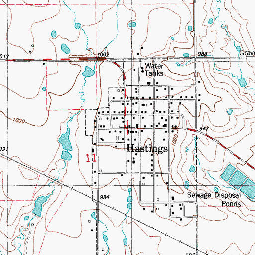 Topographic Map of Hastings, OK