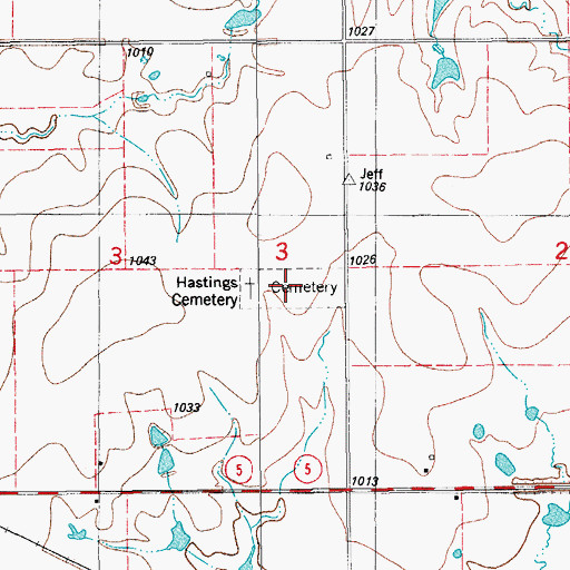Topographic Map of Hastings Cemetery, OK