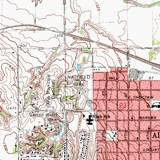 Topographic Map of Hatfield Park, OK
