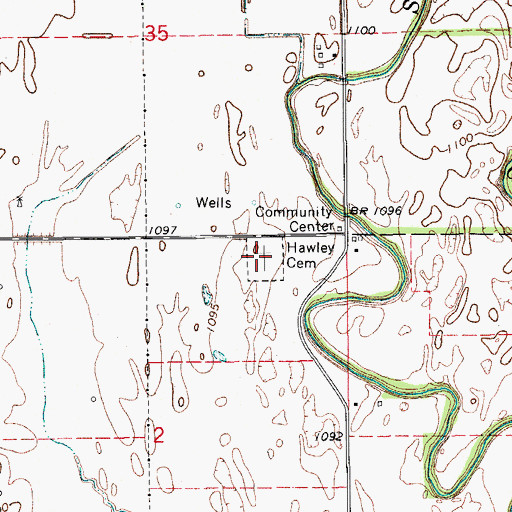 Topographic Map of Hawley Cemetery, OK