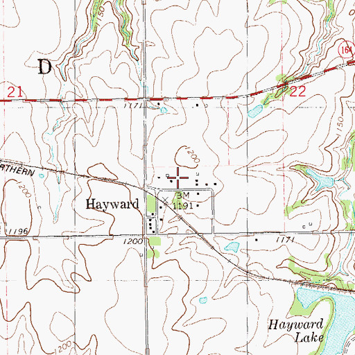 Topographic Map of Hayward, OK