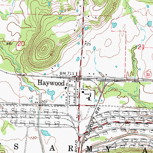 Topographic Map of Haywood, OK