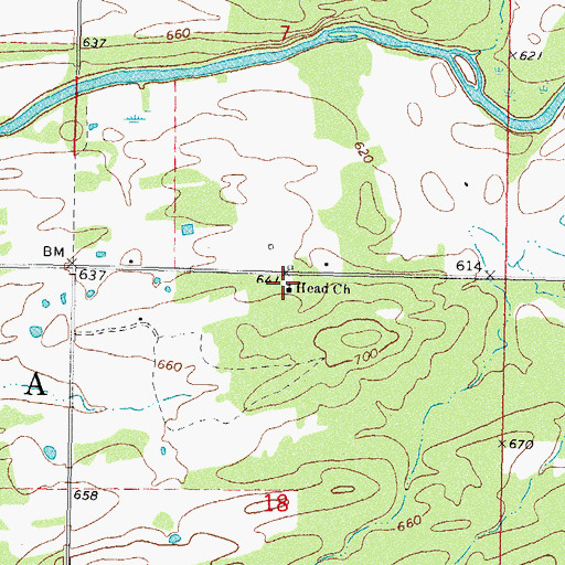 Topographic Map of Head Church, OK