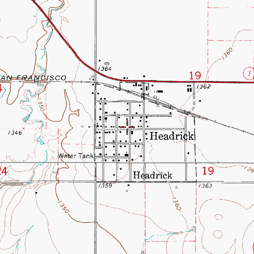 Topographic Map of Headrick, OK