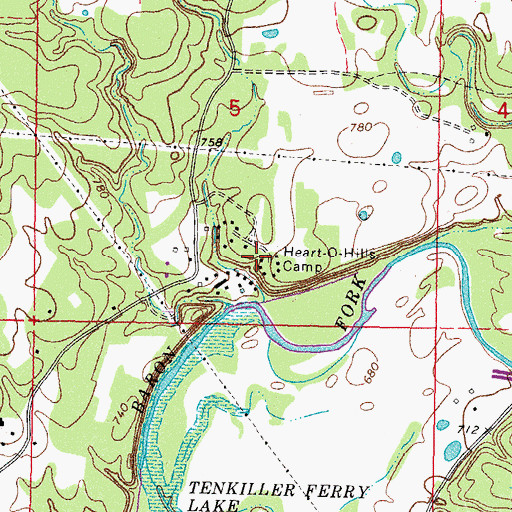 Topographic Map of Heart-Of-Hills Camp, OK