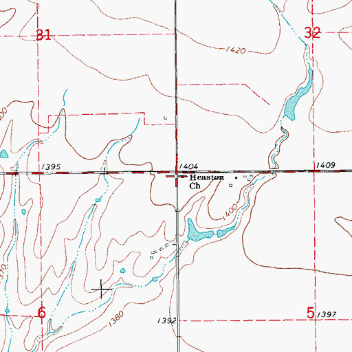 Topographic Map of Heaston Church, OK