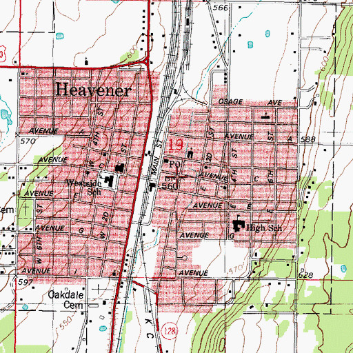 Topographic Map of Heavener, OK