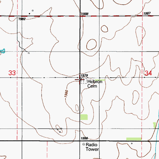 Topographic Map of Hebron Cemetery, OK