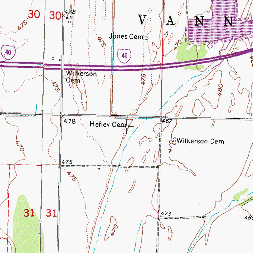 Topographic Map of Hefley Cemetery, OK