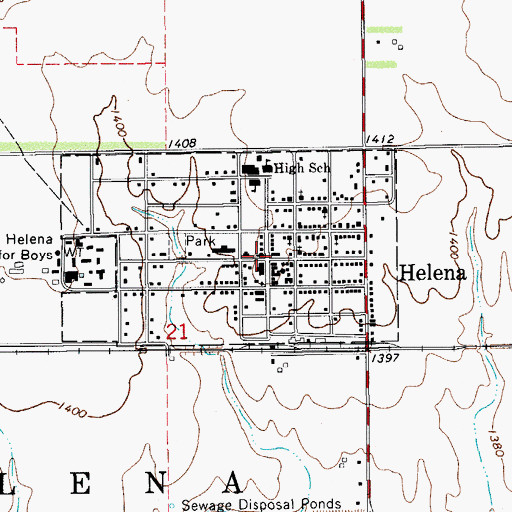 Topographic Map of Helena, OK