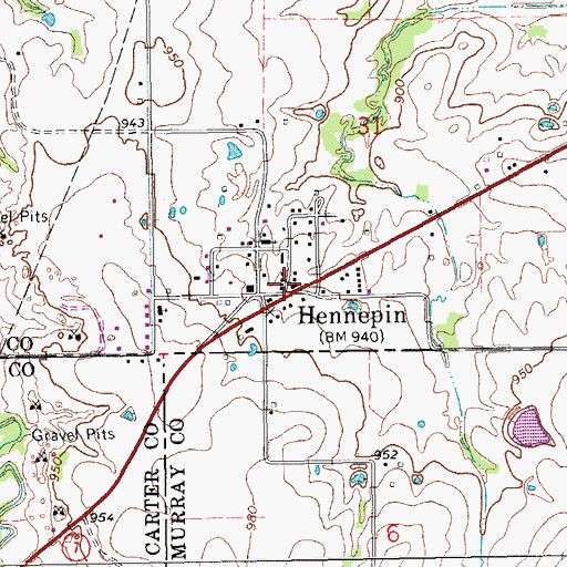 Topographic Map of Hennepin, OK
