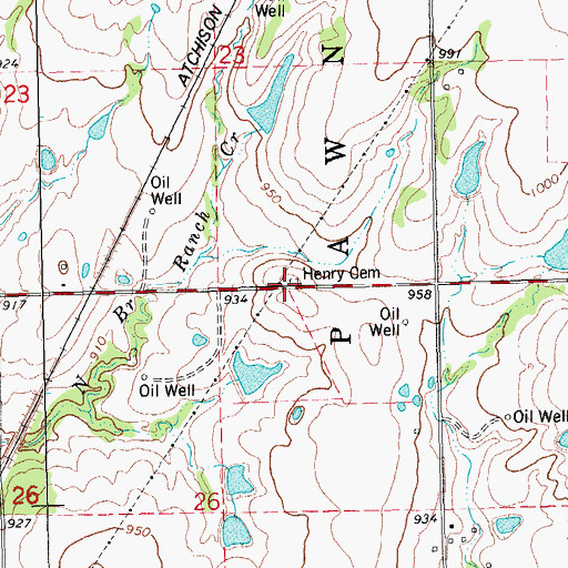 Topographic Map of Henry Cemetery, OK