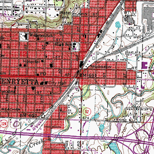 Topographic Map of Henryetta, OK