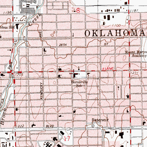 Topographic Map of Heronville Elementary School, OK