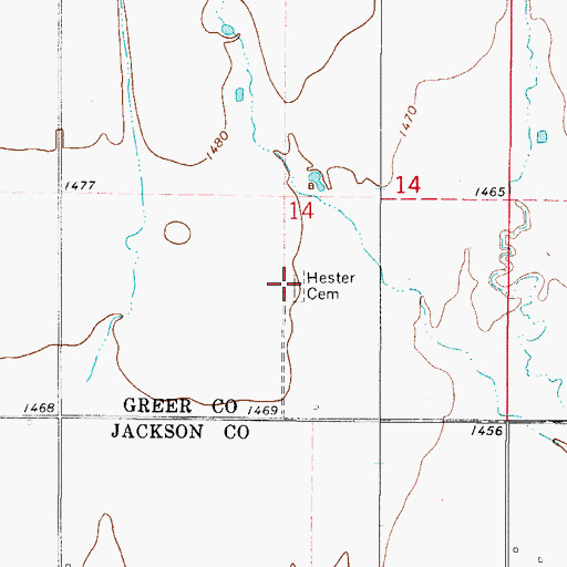 Topographic Map of Hester Cemetery, OK