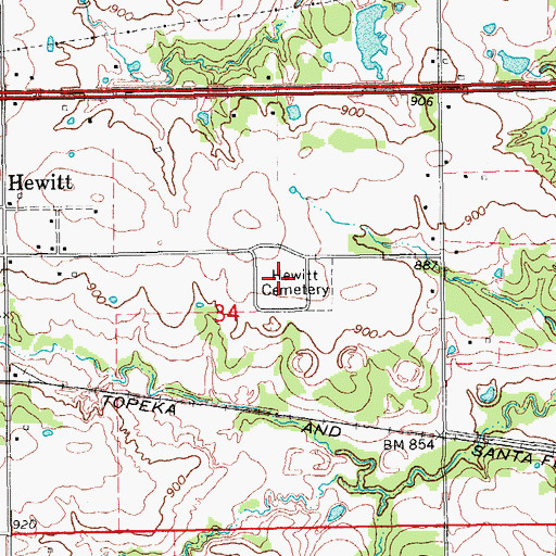 Topographic Map of Hewitt Cemetery, OK