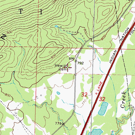 Topographic Map of Hewitt Cemetery, OK