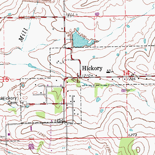 Topographic Map of Hickory, OK