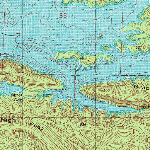 Topographic Map of Hickory Branch, OK