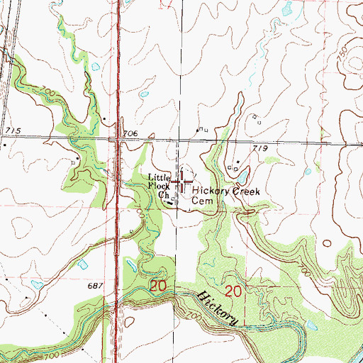 Topographic Map of Hickory Creek Cemetery, OK