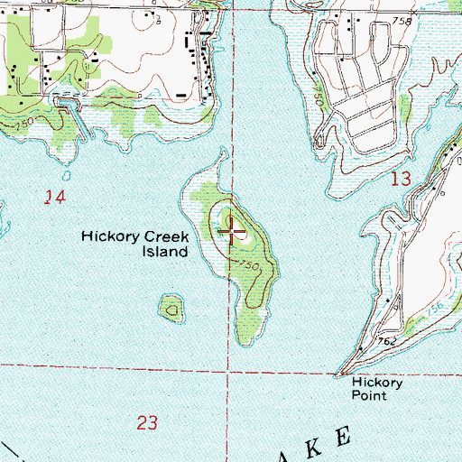 Topographic Map of Hickory Creek Island, OK