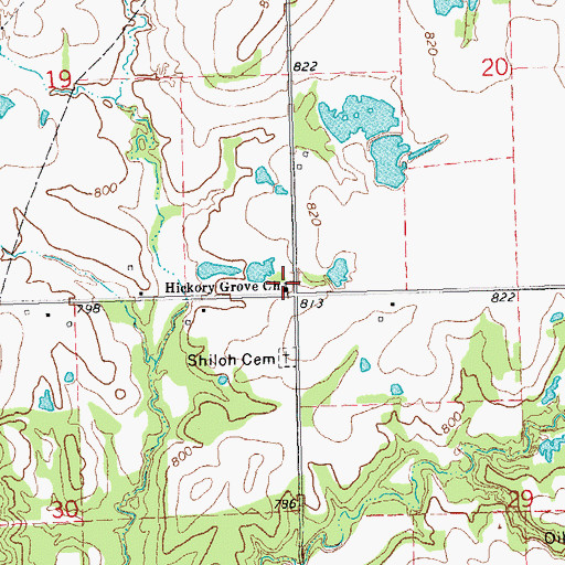 Topographic Map of Hickory Grove Church, OK