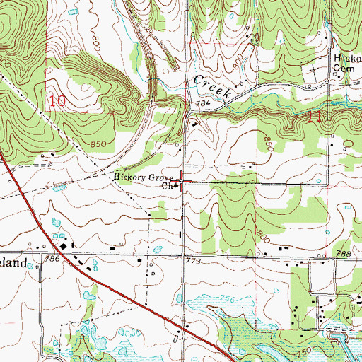 Topographic Map of Hickory Grove Church, OK