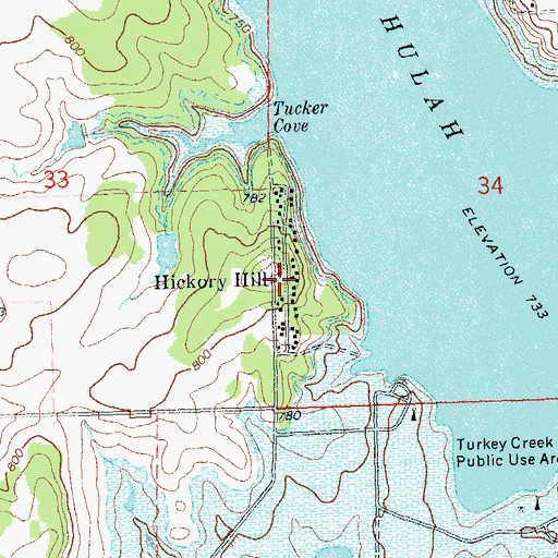 Topographic Map of Hickory Hill, OK