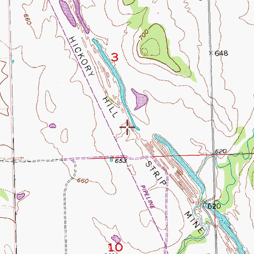 Topographic Map of Hickory Hill Strip Mine, OK