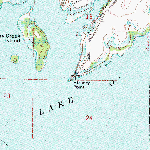 Topographic Map of Hickory Point, OK