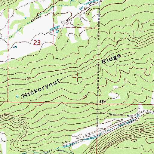 Topographic Map of Hickorynut Ridge, OK