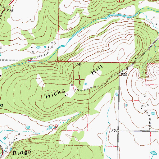 Topographic Map of Hicks Hill, OK